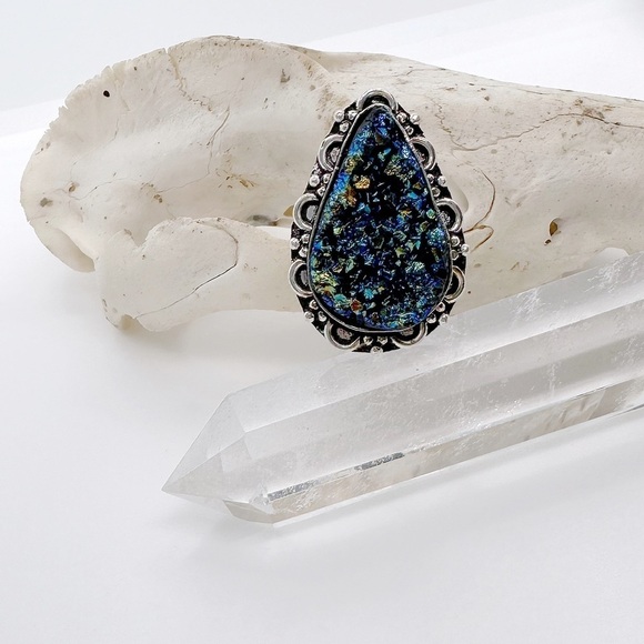 NEW Amazing Sterling Silver 925 Plate Blue Titanium Duzy Gemstone Ring 8.5 - Picture 2 of 2